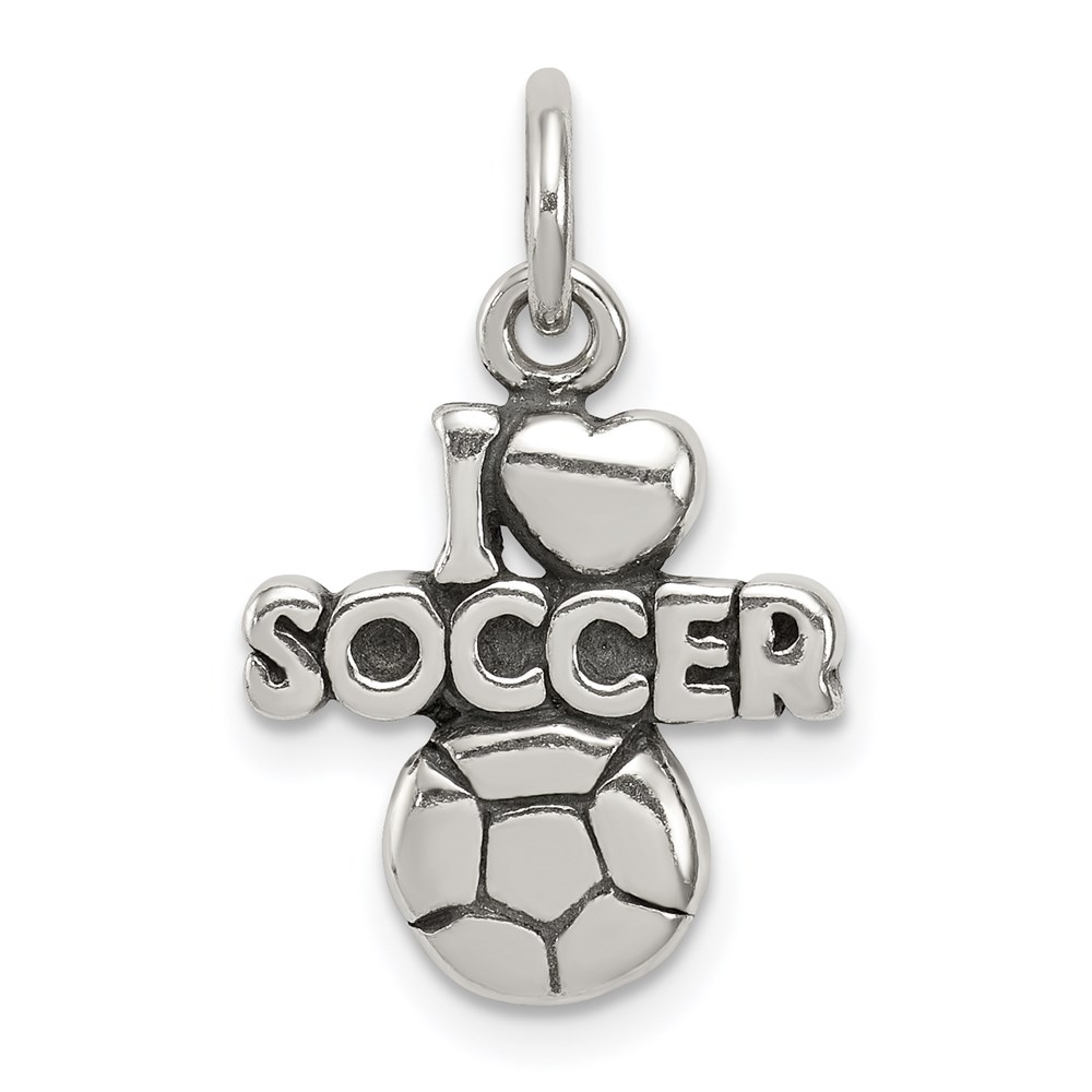 Sterling Silver Antiqued I Heart Soccer Script Charm