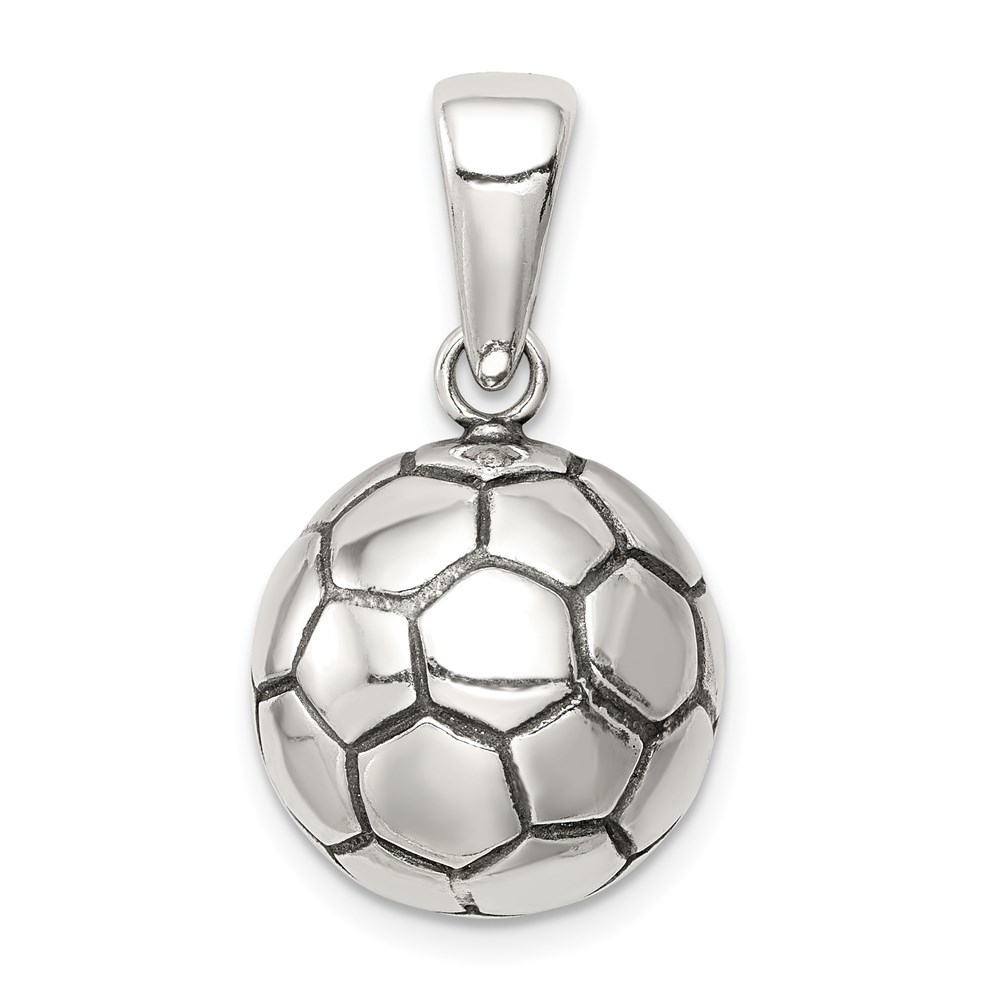 Sterling Silver 14mm Antiqued 3D Soccer Ball Pendant