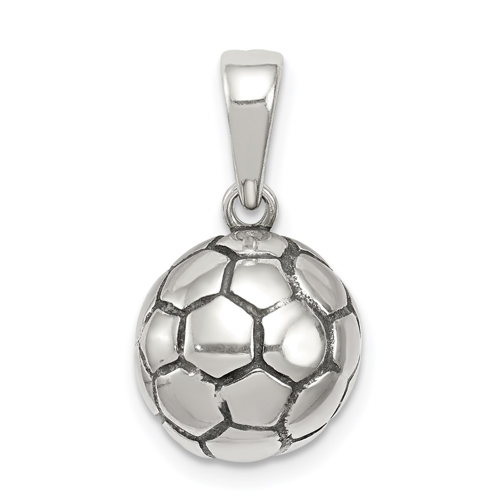 Sterling Silver 11mm Antiqued 3D Soccer Ball Pendant