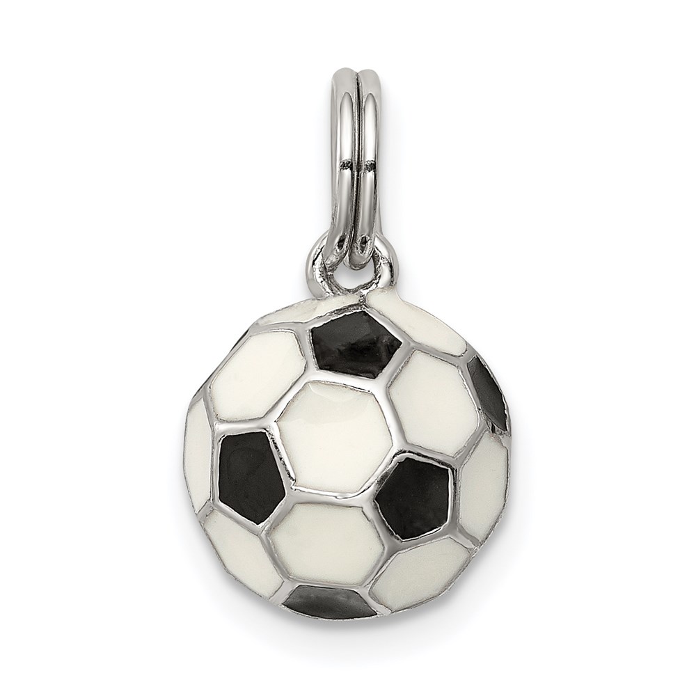Sterling Silver, Enameled Black and White Soccer Ball Charm, 10mm
