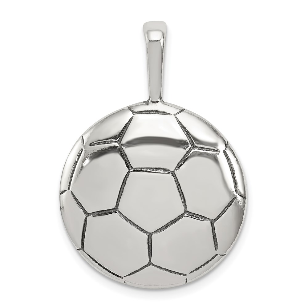 Sterling Silver 22mm Domed Antiqued Soccer Ball Pendant