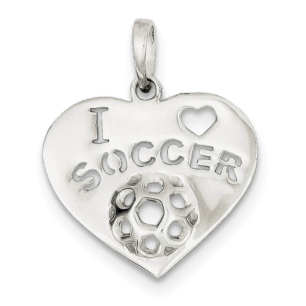 Sterling Silver 22mm Polished I Love Soccer Heart Pendant