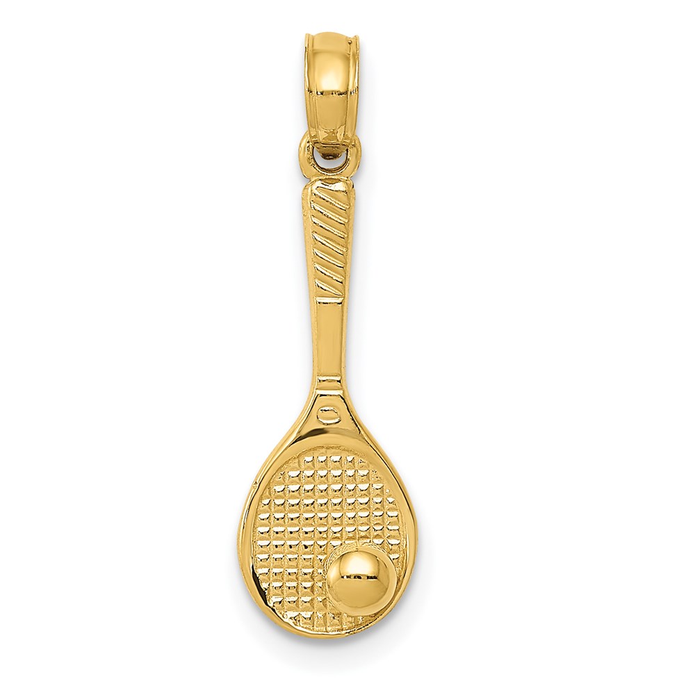 14k Yellow Gold 3D Tennis Racquet and Ball Pendant