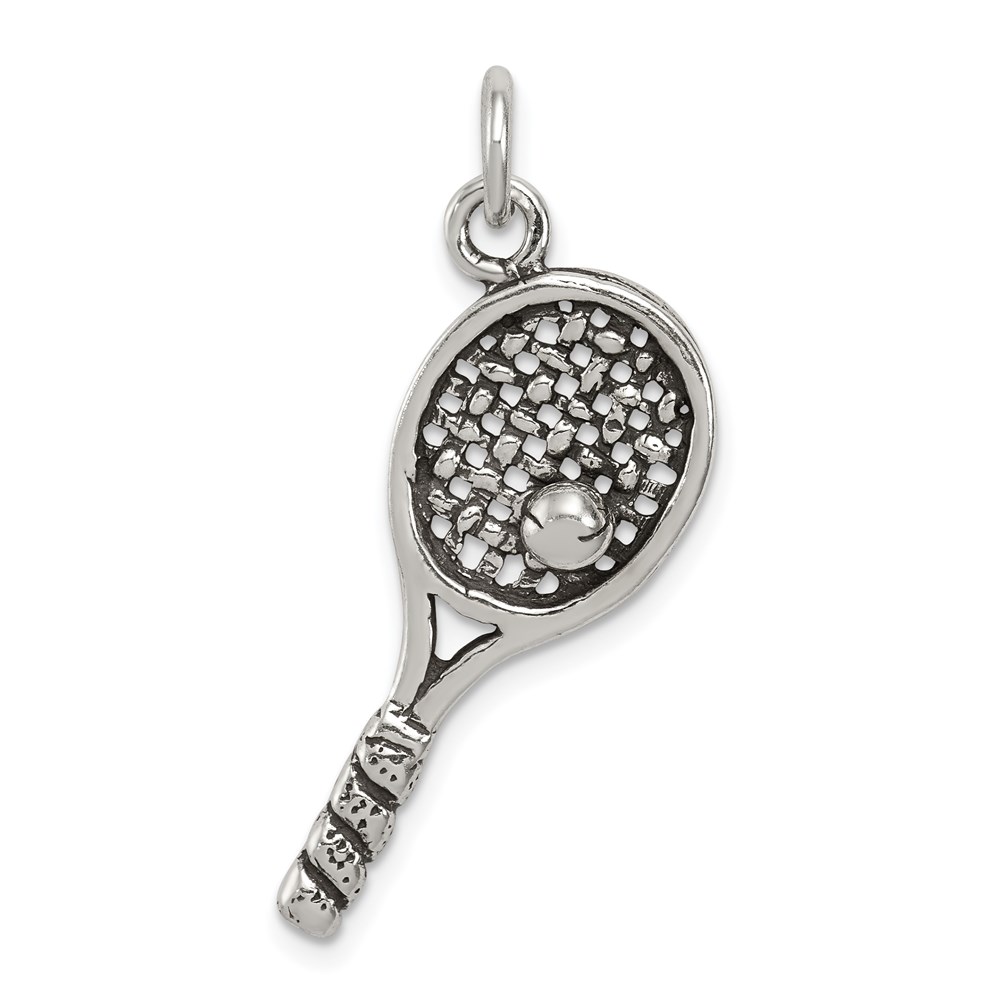 Sterling Silver Antiqued Tennis Racquet and Ball Pendant