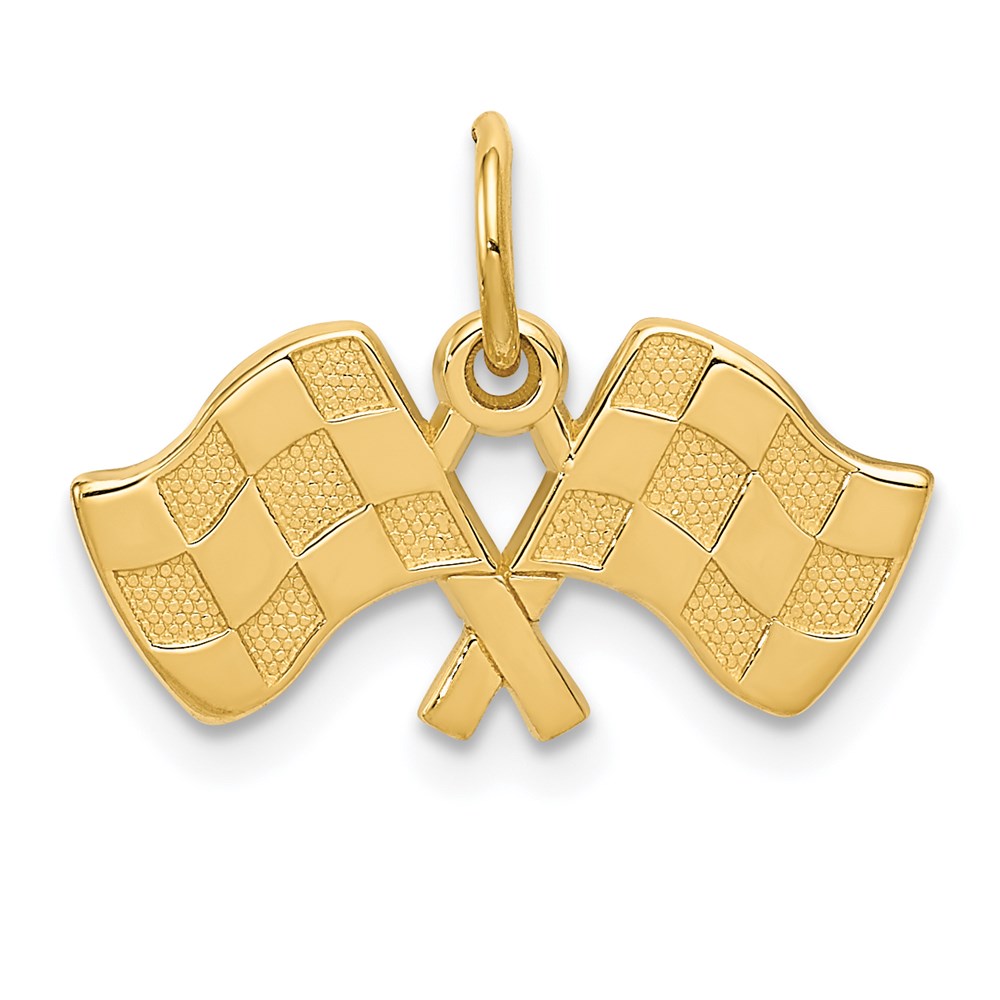 14k Yellow Gold Checkered Racing Flags Charm