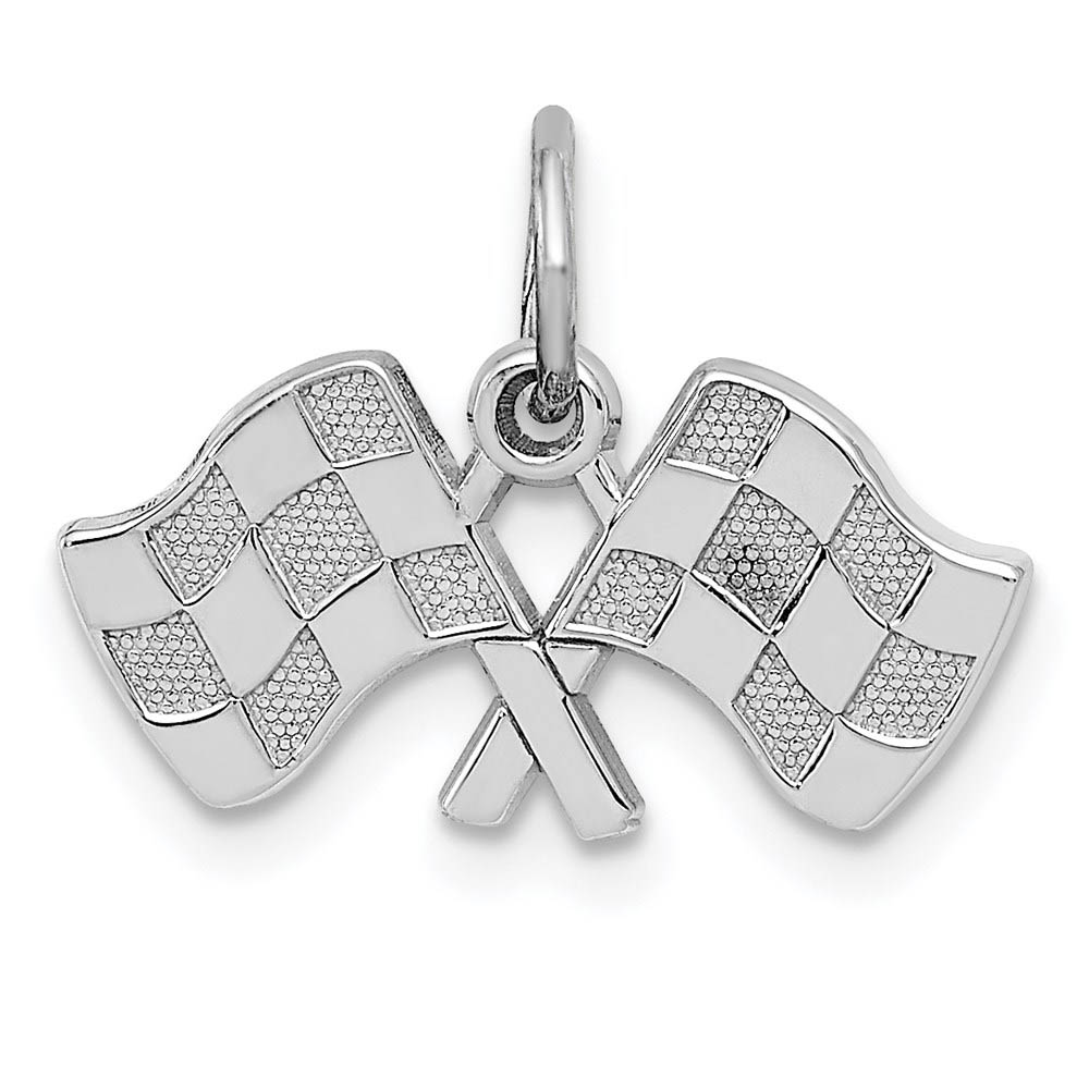 14k White Gold Checkered Racing Flags Charm