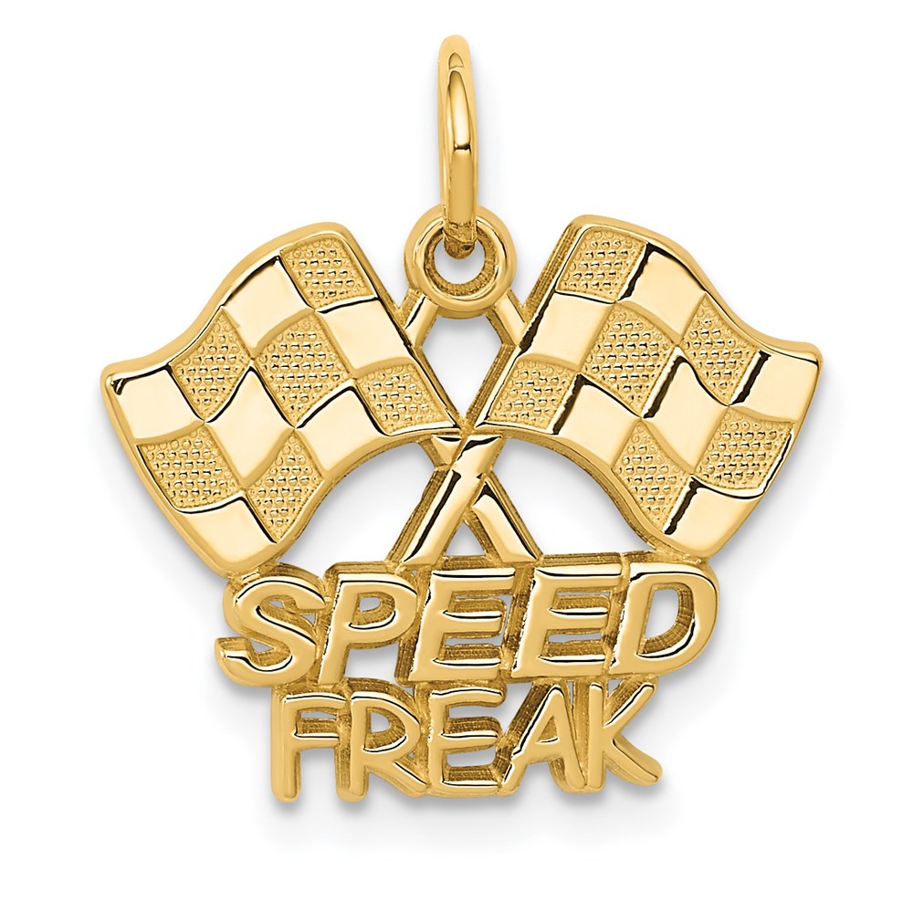 14k Yellow Gold Speed Freak Checkered Racing Flags Pendant
