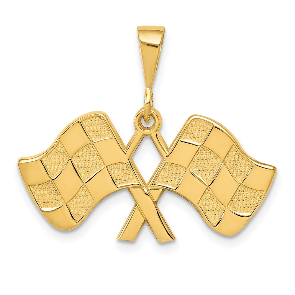 14k Yellow Gold Checkered Racing Flags Pendant