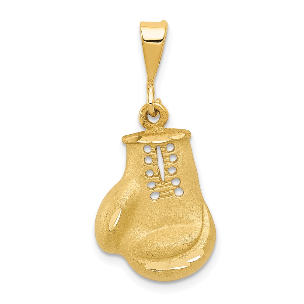 14k Yellow Gold Satin and Diamond Cut Boxing Glove Pendant