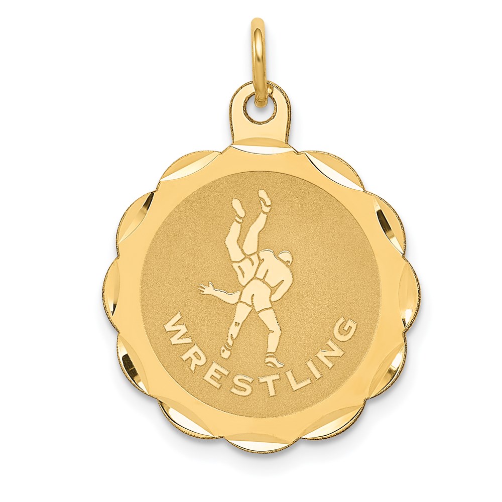 14k Yellow Gold Wrestling Disc Pendant, 20mm