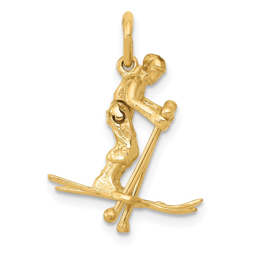 14k Yellow Gold Moveable 3D Snow Skier Pendant