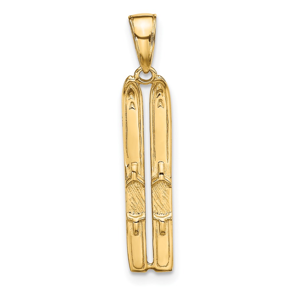 14k Yellow Gold 3D Pair of Snow Skis Pendant