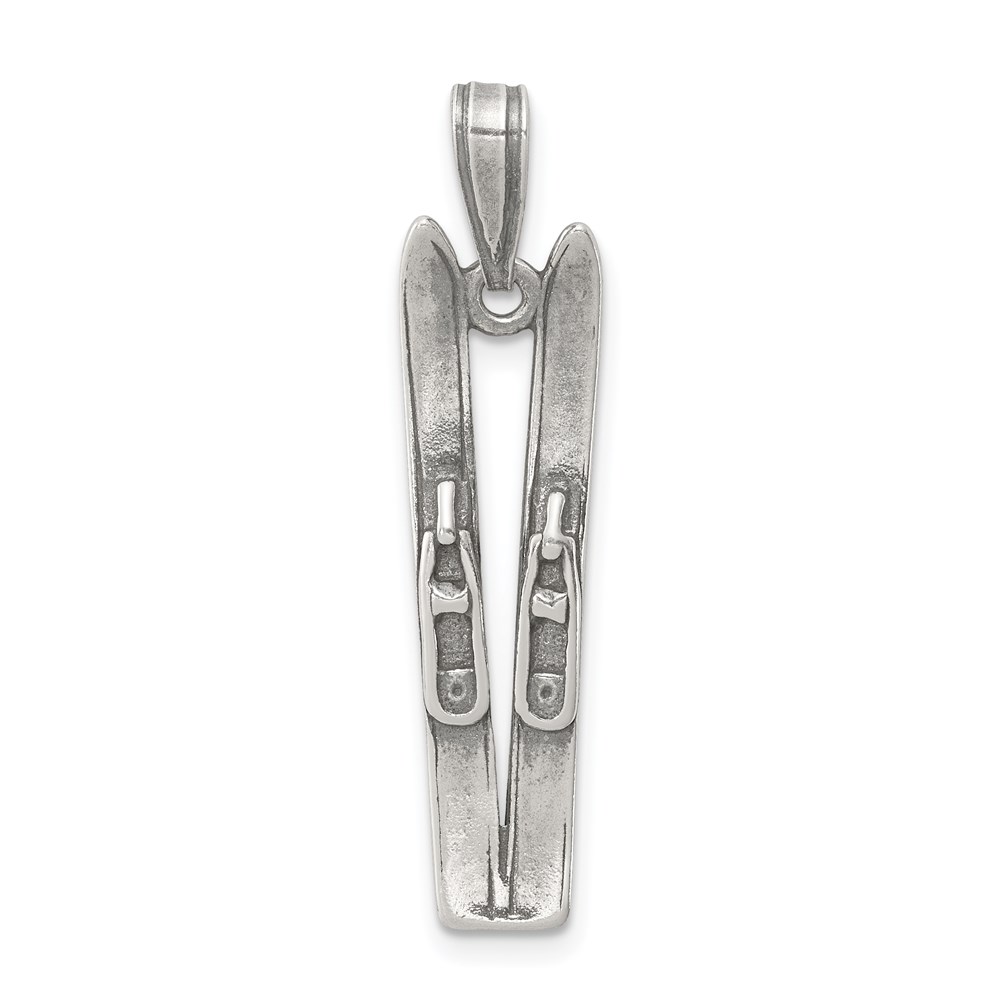 Sterling Silver Antiqued 3D Pair of Snow Skis Pendant