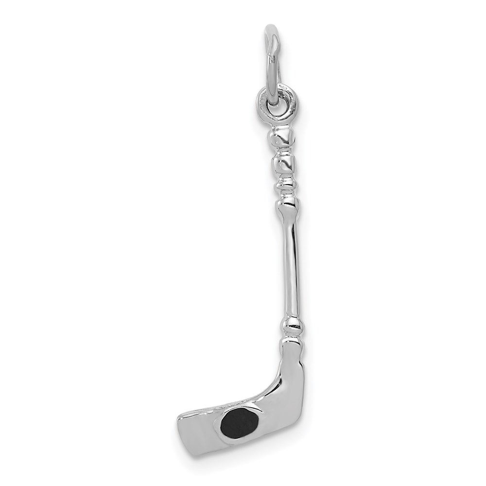 14k White Gold and Black Enamel 3D Hockey Stick and Puck Pendant