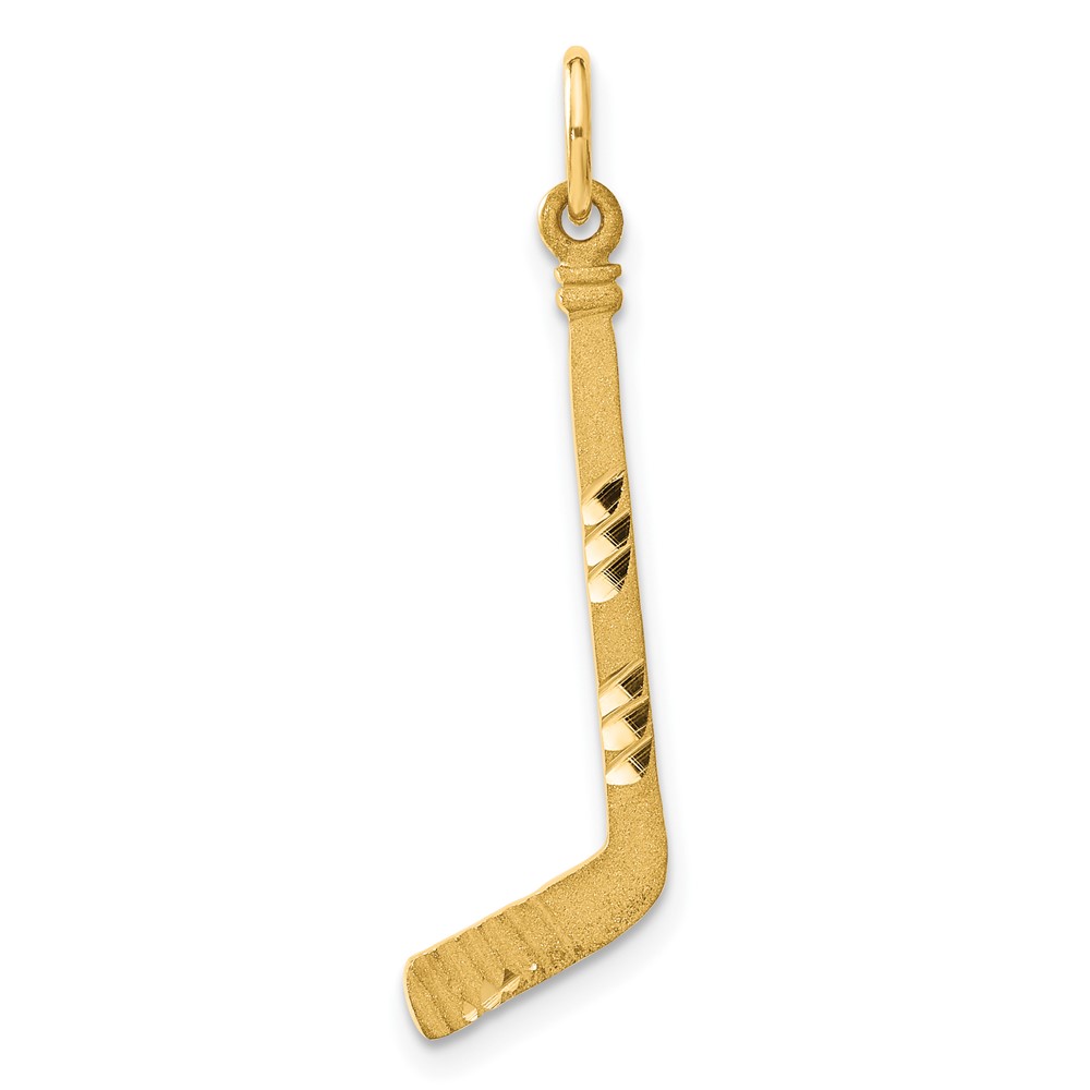 14k Yellow Gold Satin and Diamond Cut Hockey Stick Pendant