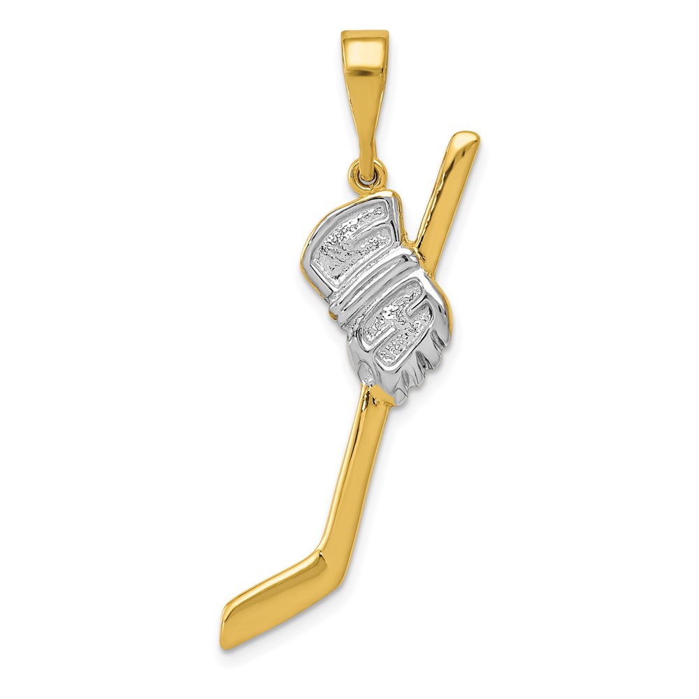 14k Yellow Gold & White Rhodium Hockey Stick and Glove Pendant