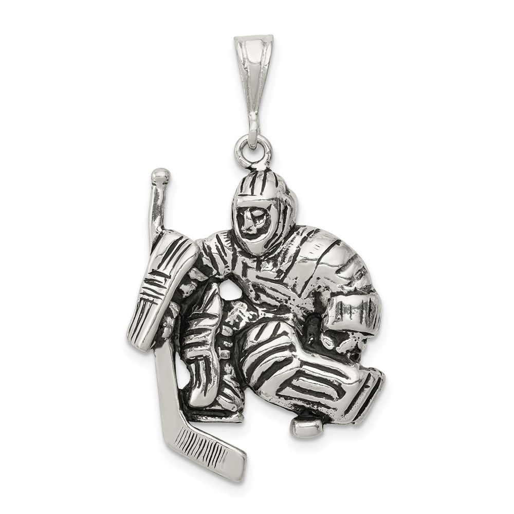 Sterling Silver Antiqued Hockey Goalie Pendant