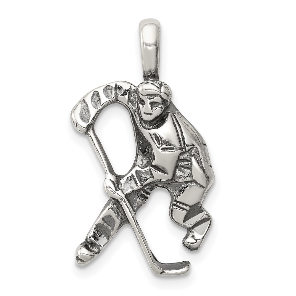 Sterling Silver Antiqued Hockey Player Pendant