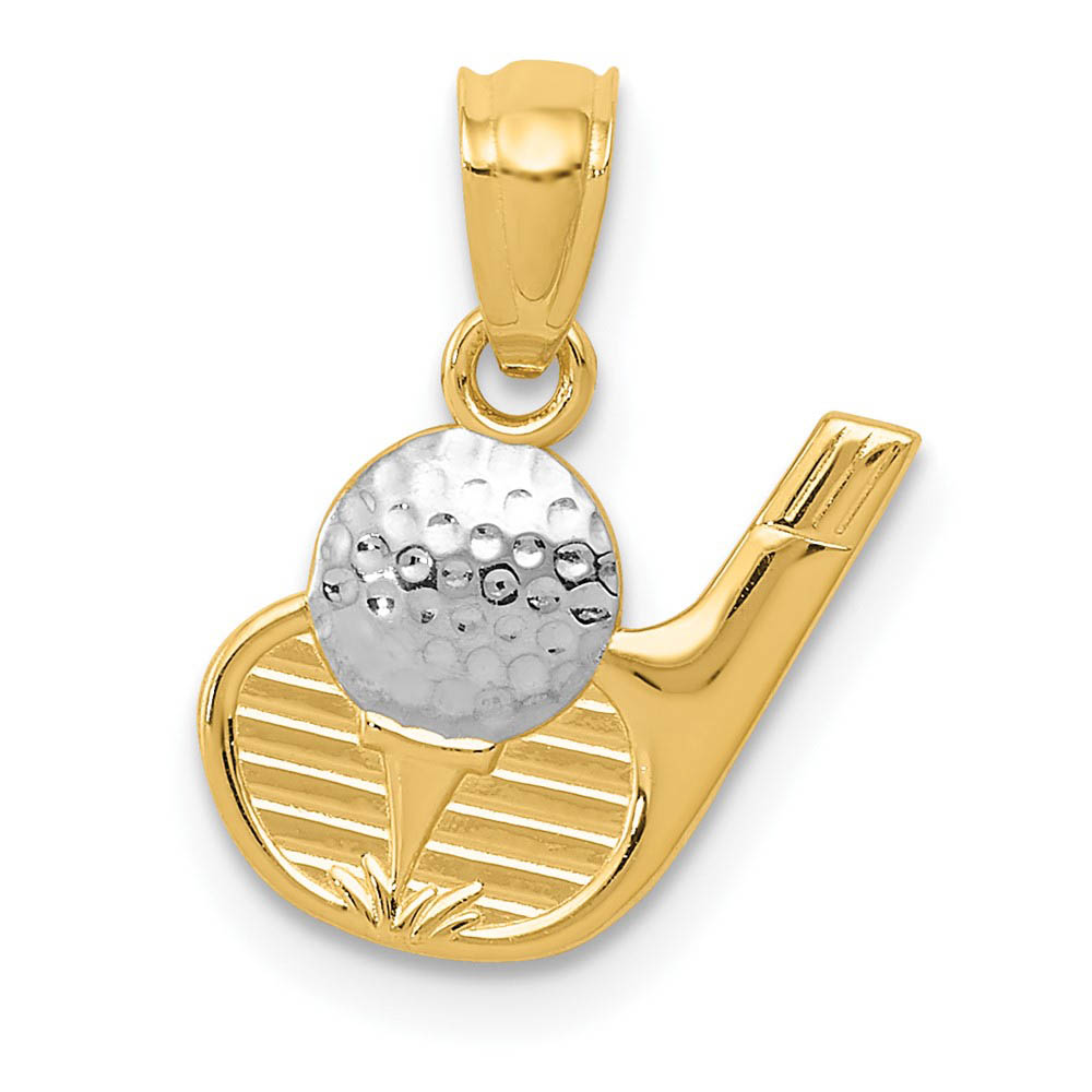 14k Yellow Gold and White Rhodium Two Tone Golf Club and Ball Pendant