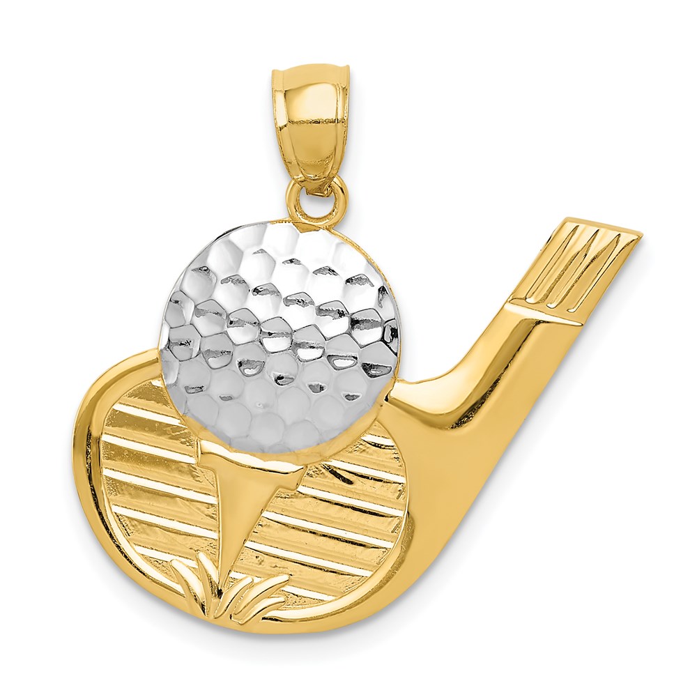 14k Yellow Gold & White Rhodium Golf Club & Ball Pendant