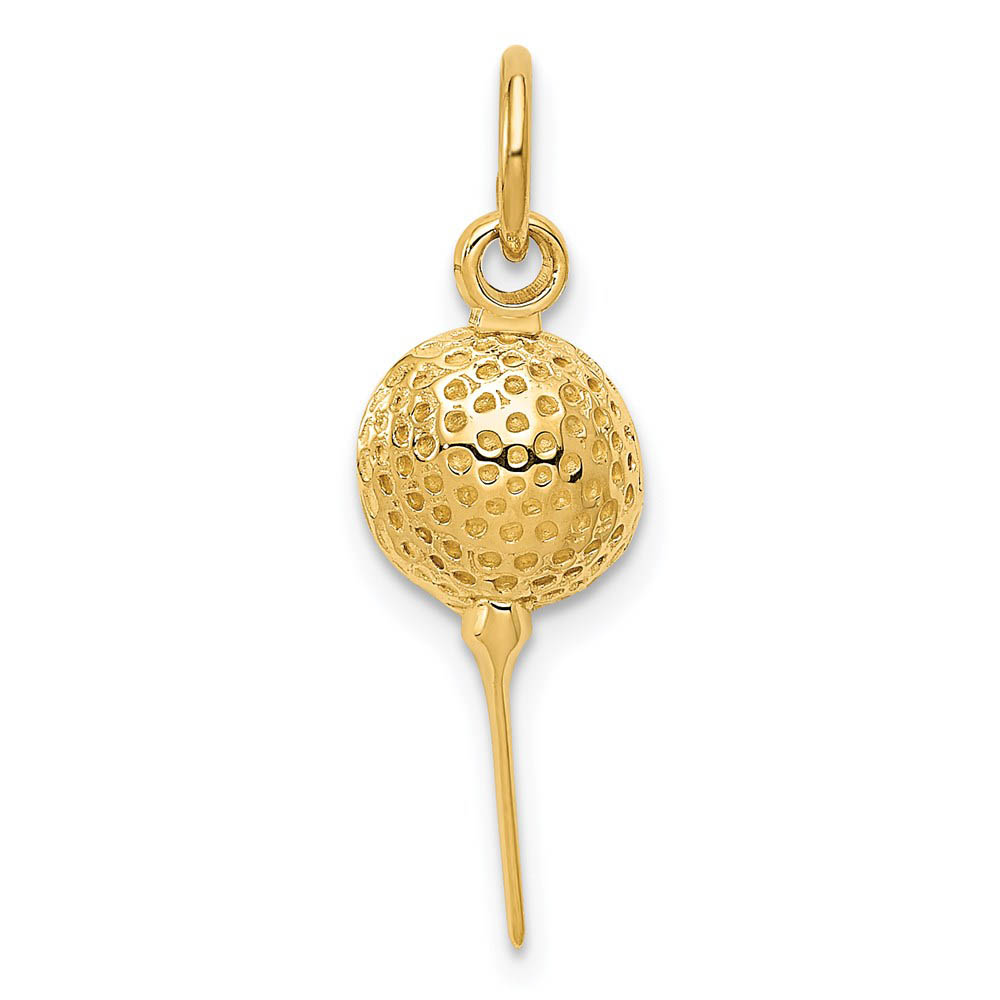 14k Yellow Gold Golf Ball on Tee Charm, 7mm
