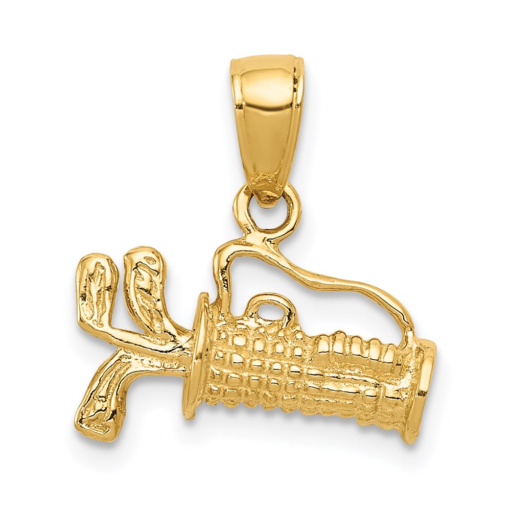 14k Yellow Gold 3D Textured Golf Bag Pendant