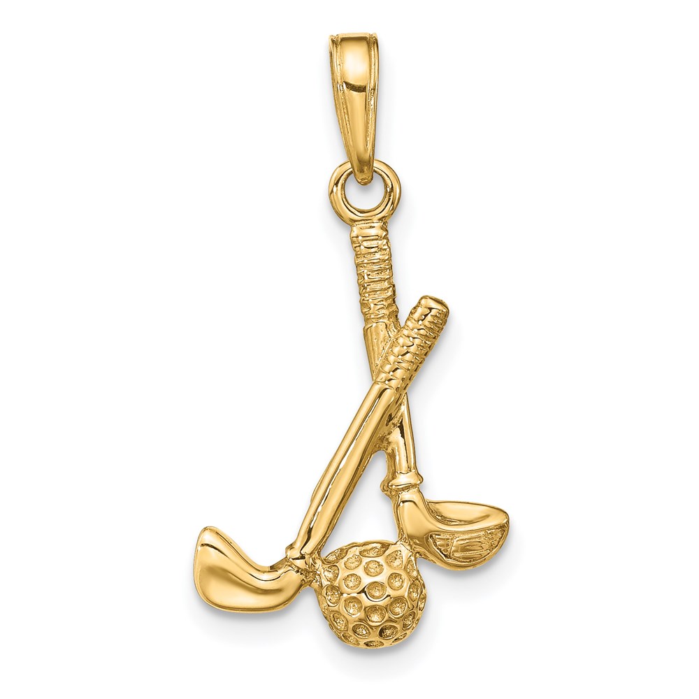 14k Yellow Gold 3D Golf Clubs and Ball Pendant