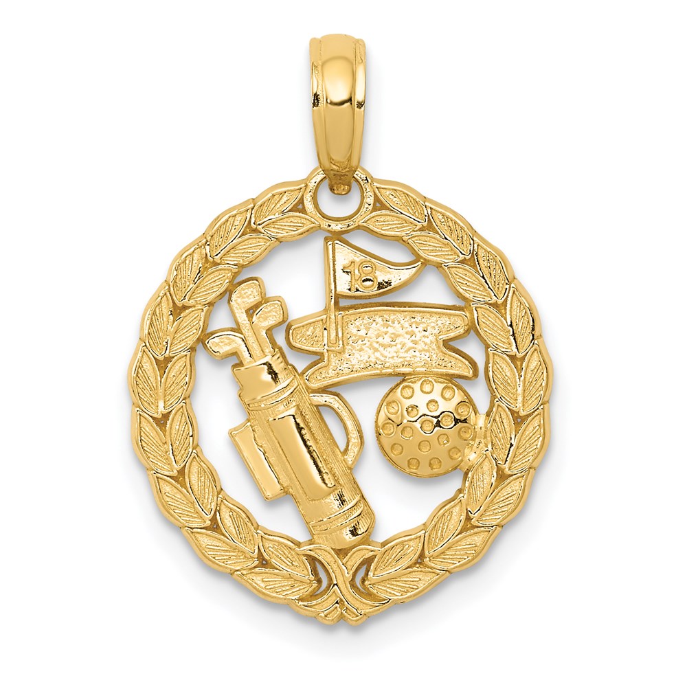 14k Yellow Gold 16mm Golf Themed Pendant
