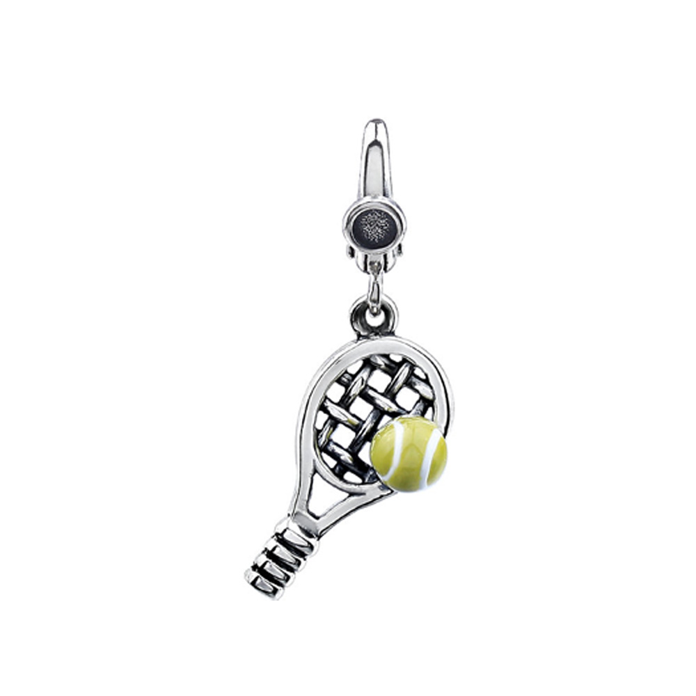 Sterling Silver and Enameled 3D Tennis Ball & Racket Clip-On Charm