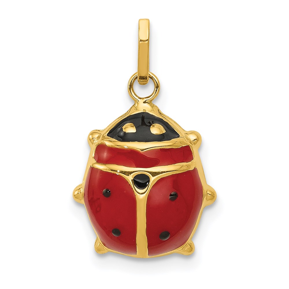 14k Yellow Gold 3D Red Enameled Ladybug Charm, 13mm