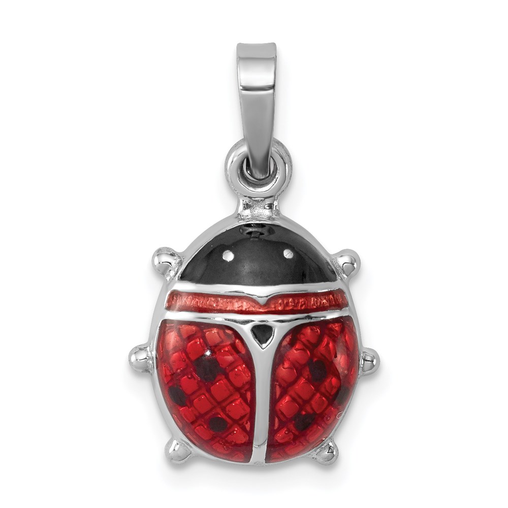 Sterling Silver and Enameled 3D Red Ladybug Pendant, 15mm (9/16 inch)