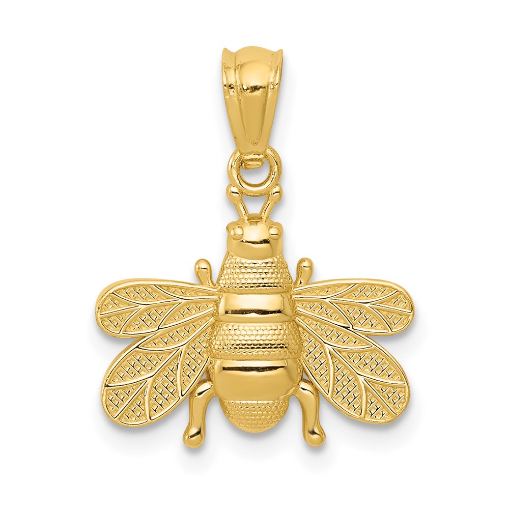 14k Yellow Gold 15mm Textured Bee Pendant