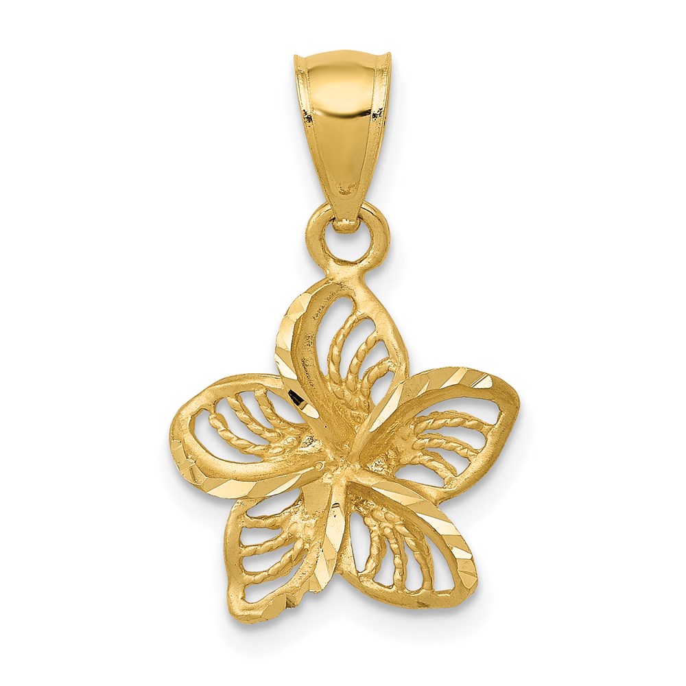 14k Yellow Gold 13mm Diamond Cut Filigree Plumeria Pendant
