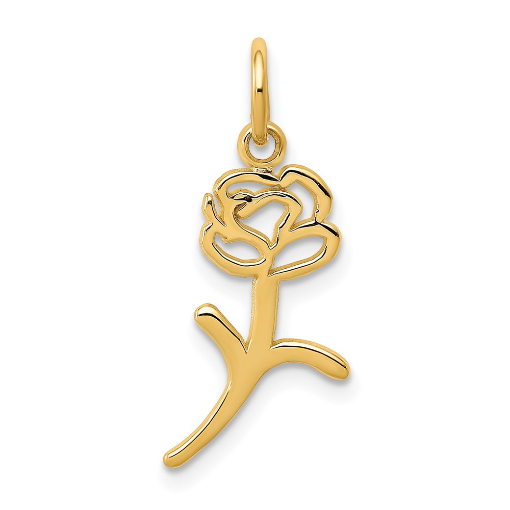 14k Yellow Gold Stemmed Rose Silhouette Charm