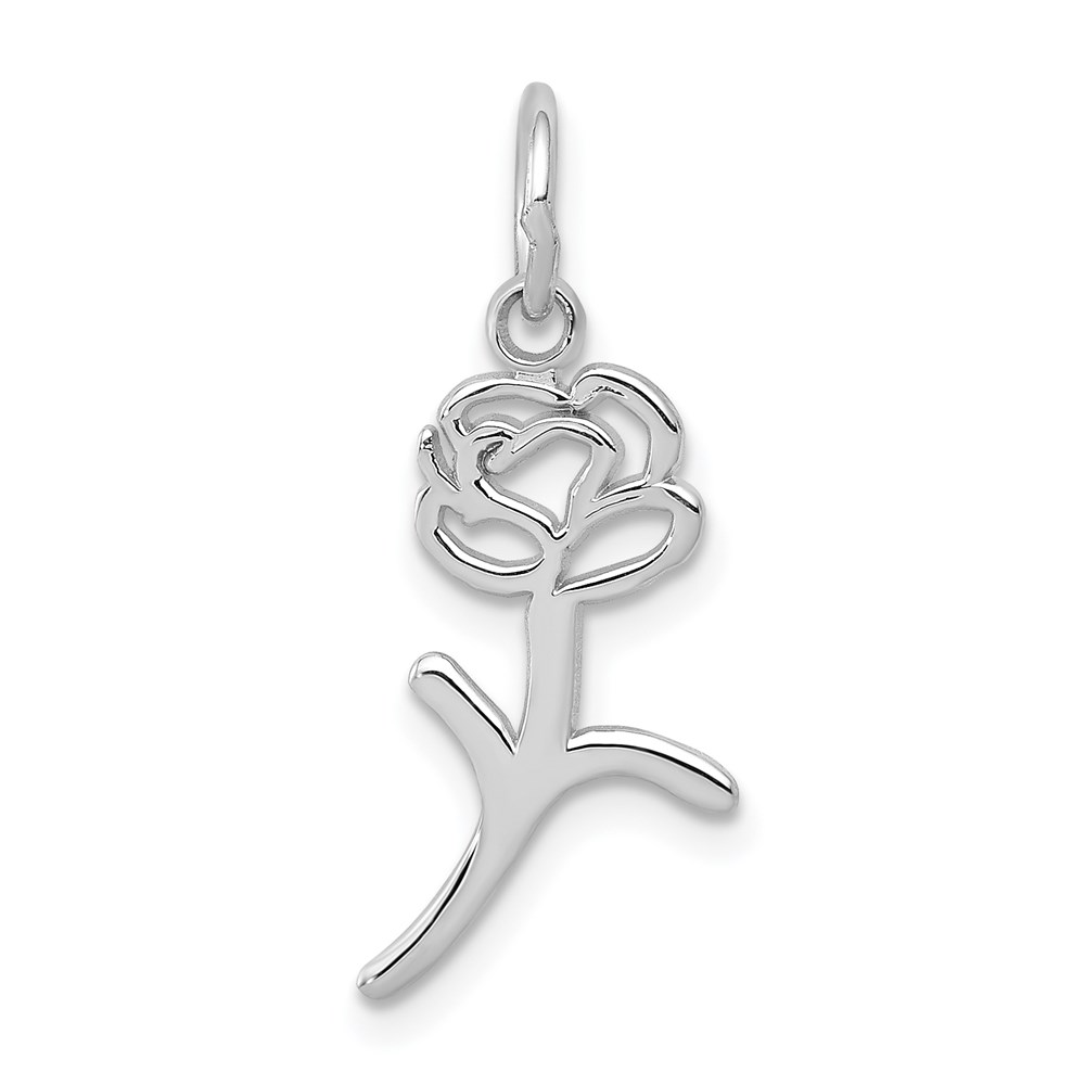 14k White Gold Stemmed Rose Silhouette Charm
