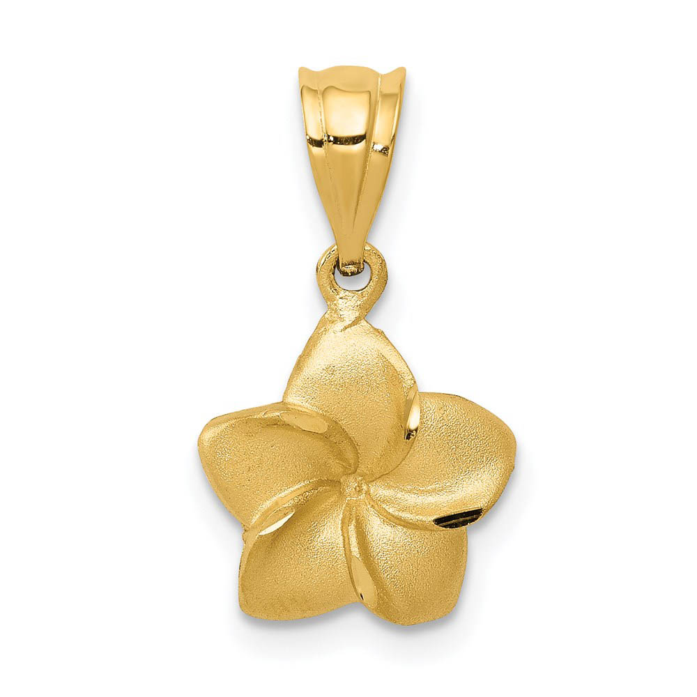 14k Yellow Gold 10mm Satin Plumeria Blossom Pendant