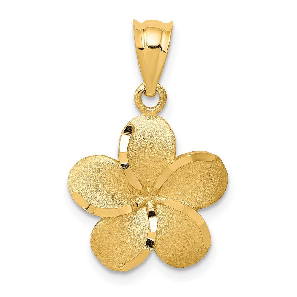 14k Yellow Gold 14mm Diamond Cut Plumeria Pendant