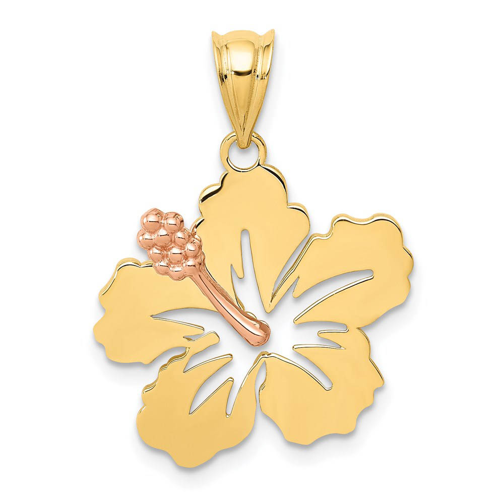 14k Yellow and Rose Gold 18mm Hibiscus Flower Pendant