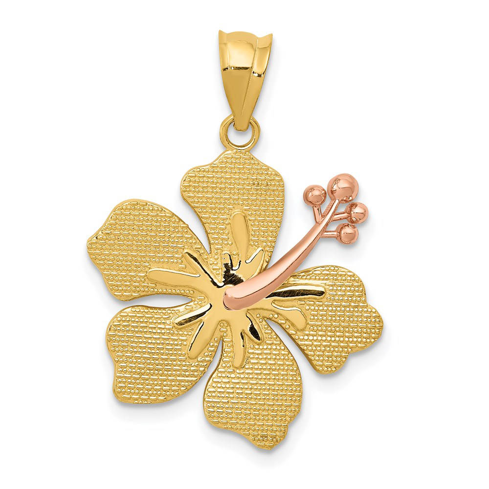 14k Yellow and Rose Gold 20mm Hibiscus Flower Pendant