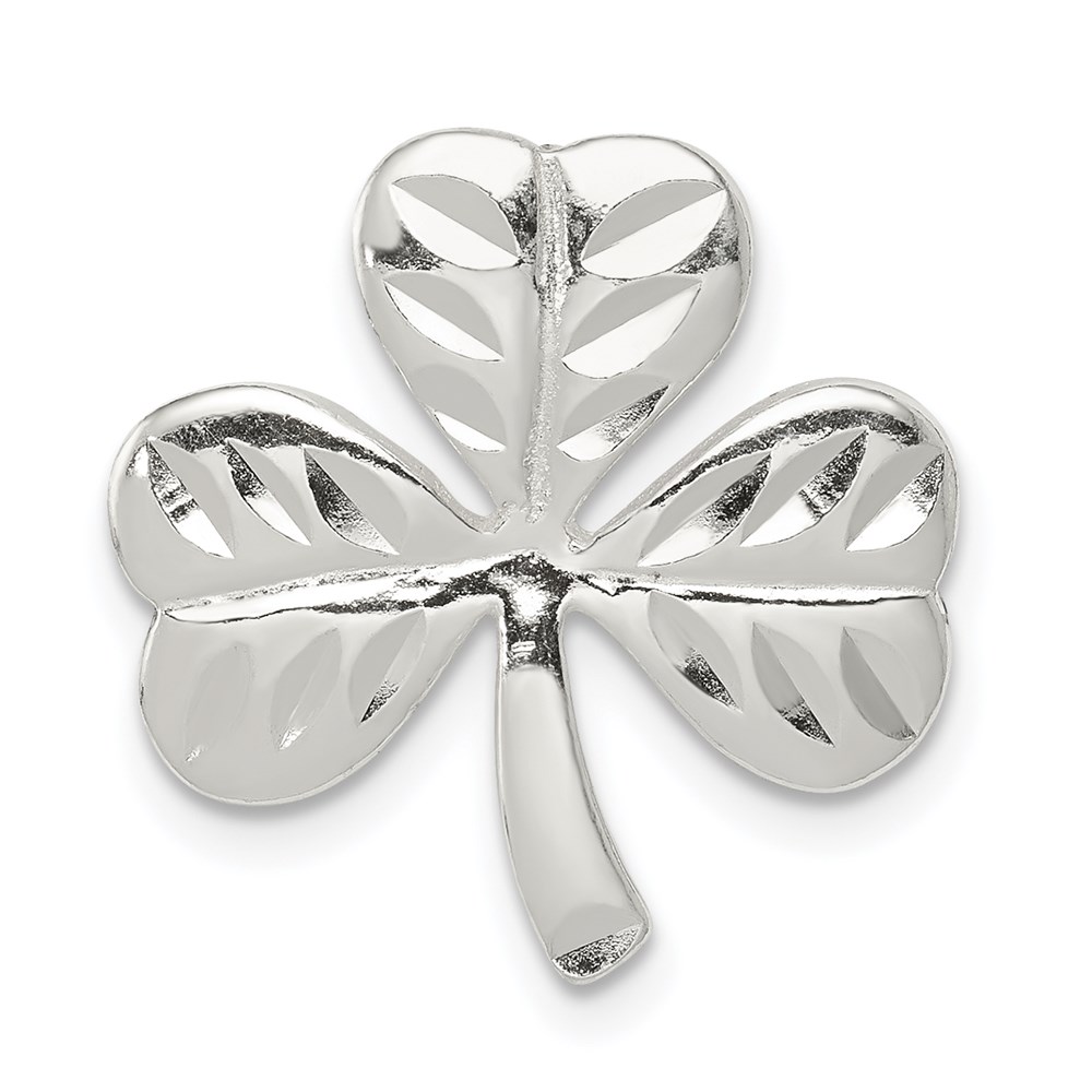 Sterling Silver 18mm Diamond Cut Shamrock Slide Pendant
