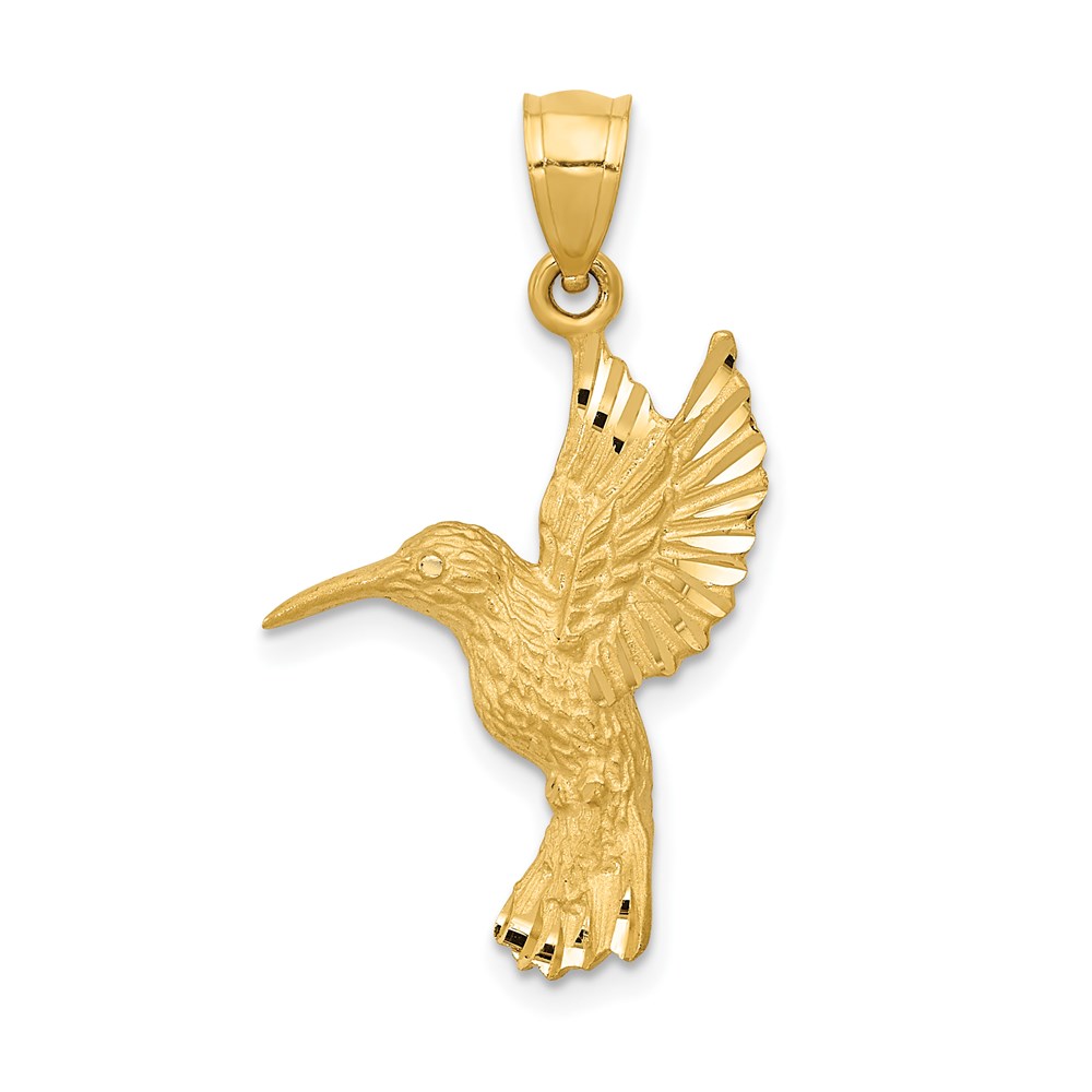 14k Yellow Gold Diamond Cut Hummingbird Pendant