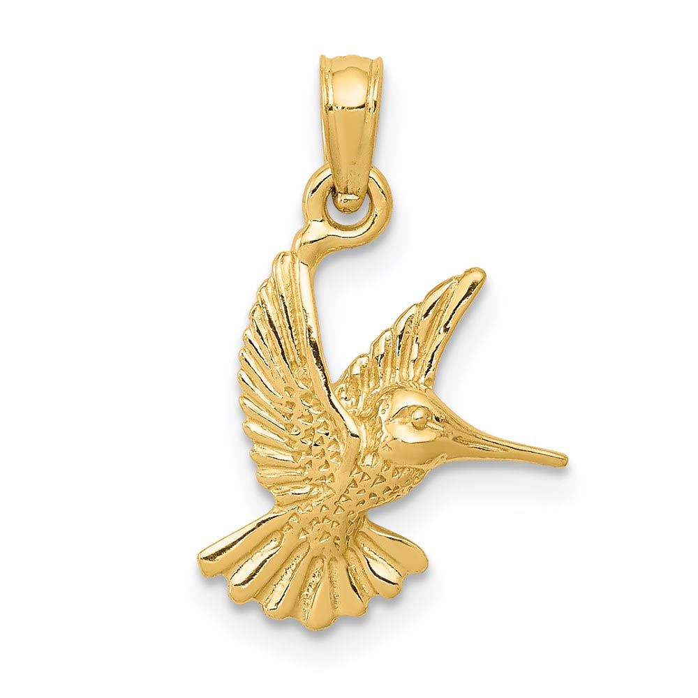 14k Yellow Gold 2D Hummingbird Pendant