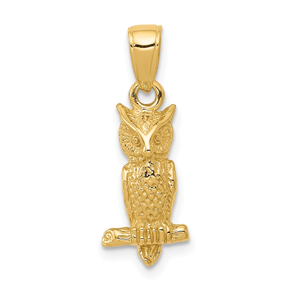 14k Yellow Gold 3D Owl Pendant