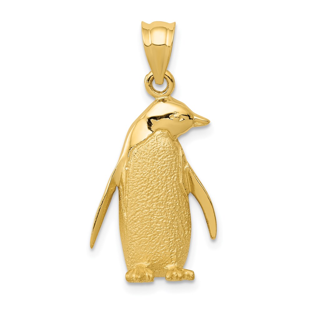 14k Yellow Gold Textured Penguin Pendant