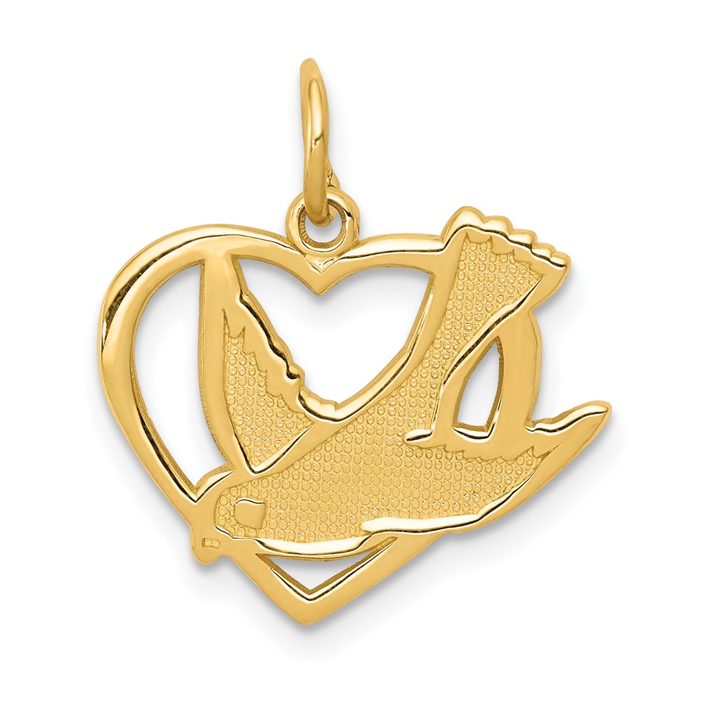 14k Yellow Gold Peace Dove in Heart Pendant
