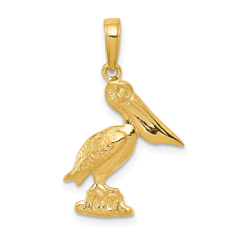14k Yellow Gold Polished 2D Pelican Pendant