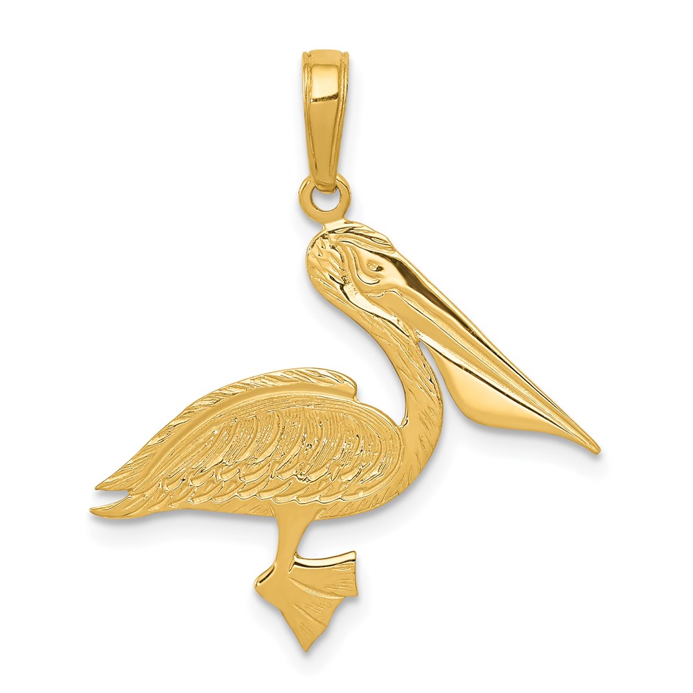 14k Yellow Gold Polished Flat Pelican Pendant