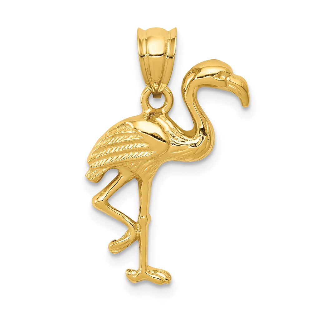 14k Yellow Gold Polished 2D Flamingo Pendant