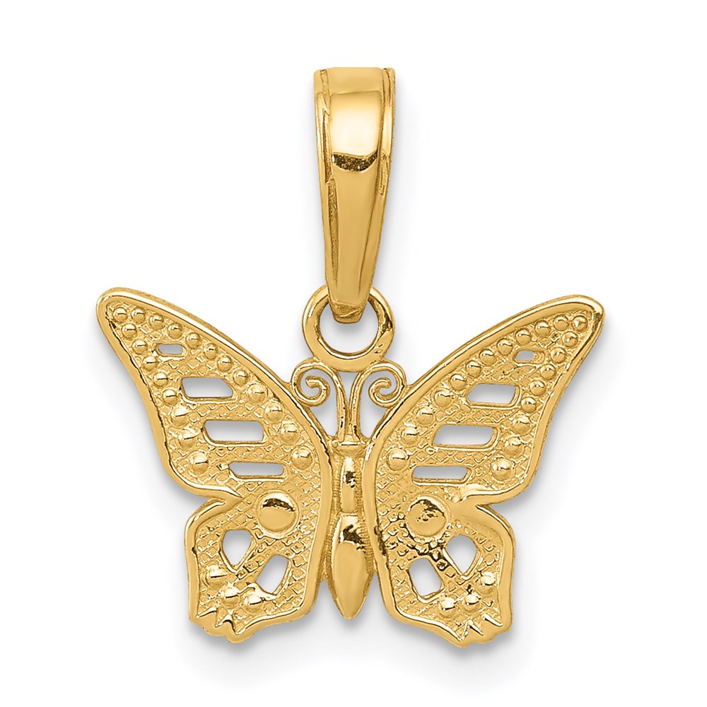 14k Yellow Gold Textured Cutout Butterfly Pendant, 13mm