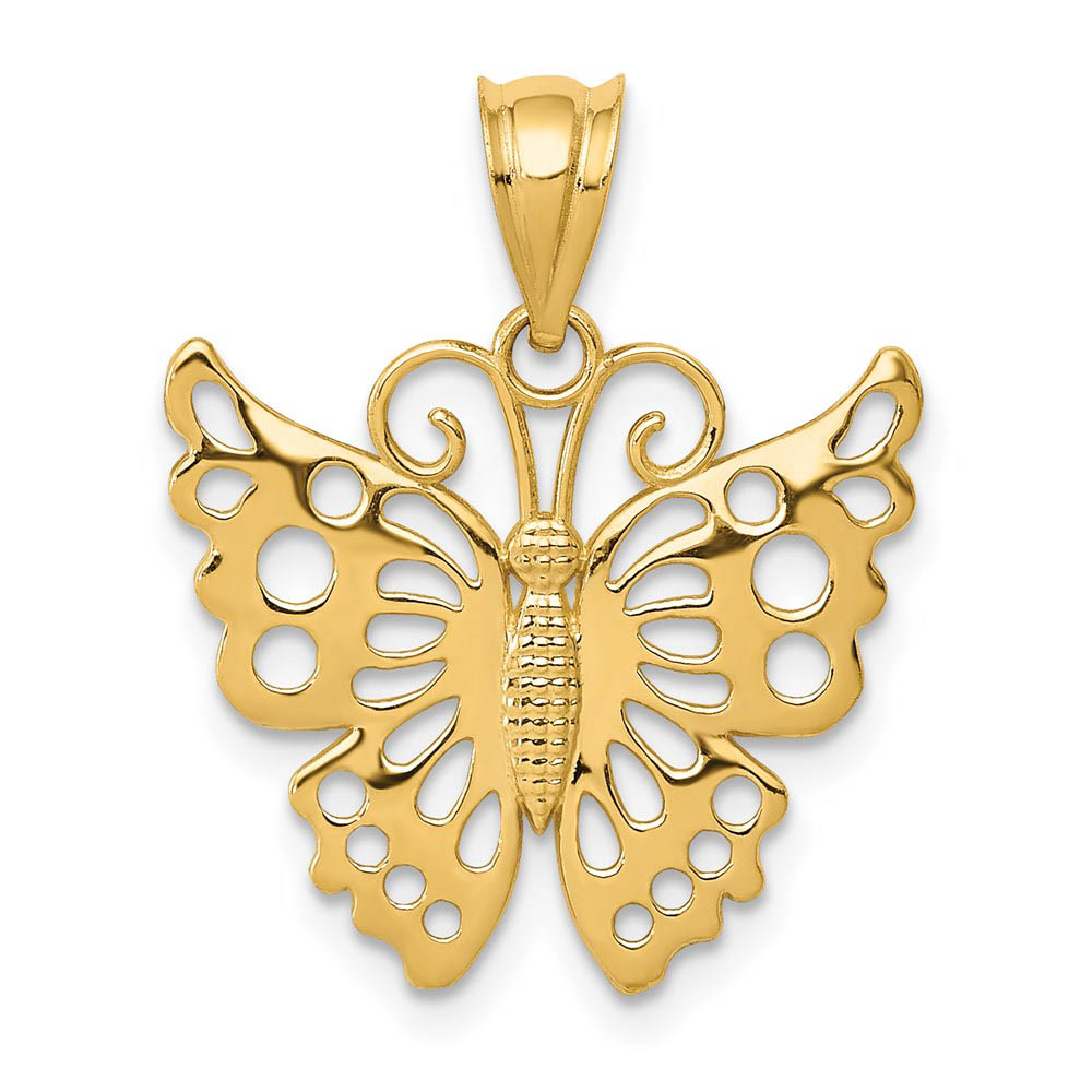 14k Yellow Gold Cutout Butterfly Pendant, 19mm